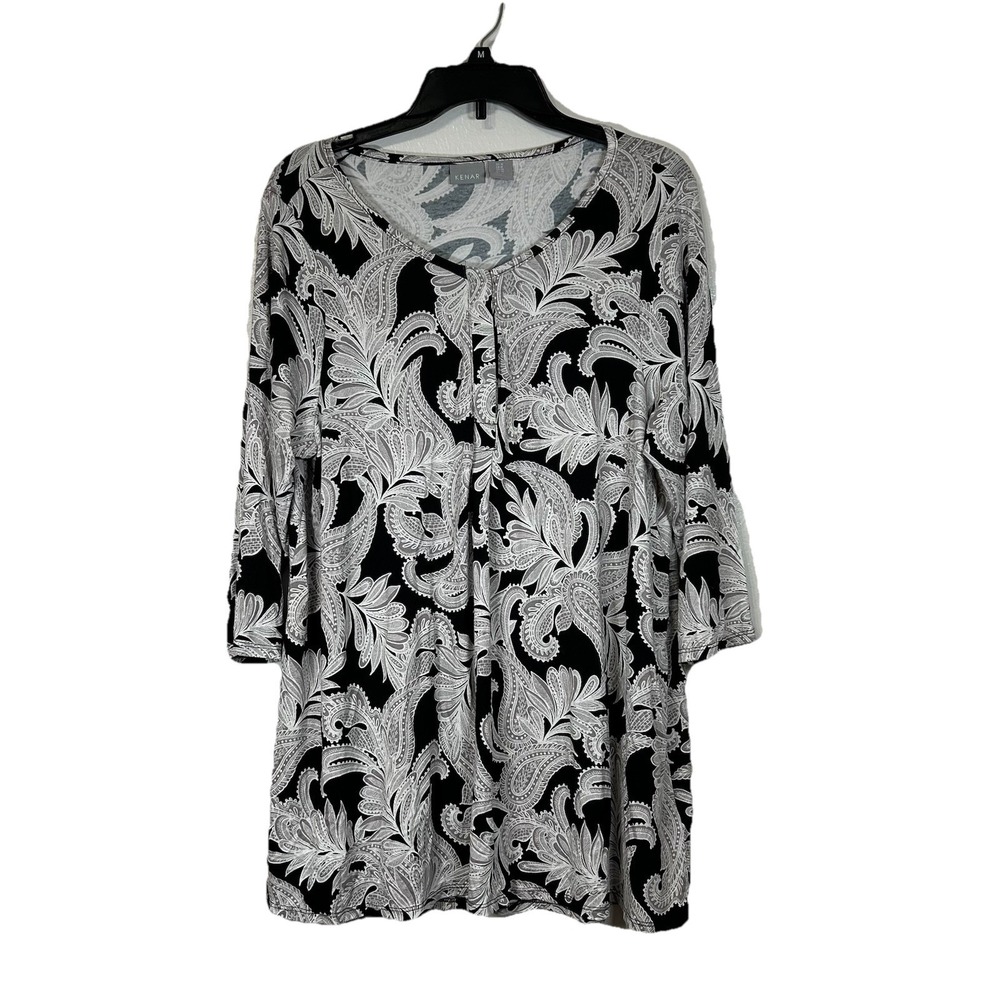 Kenar Women's Paisley Tunic Popover Top Boho Chic Womens 1X 3/4 Sleeve